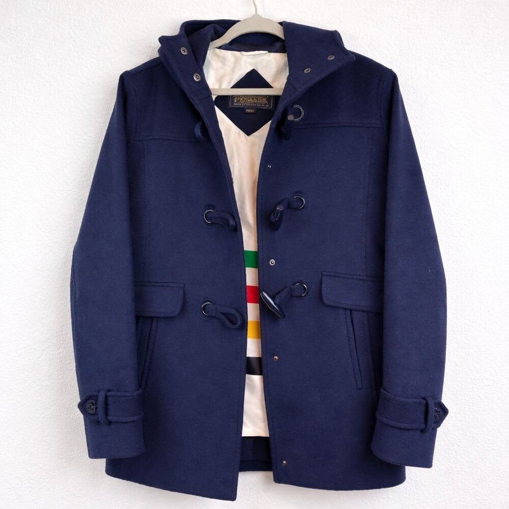 Pendleton Wool Duffle Coat Jacket Navy Hooded Tog… - image 1